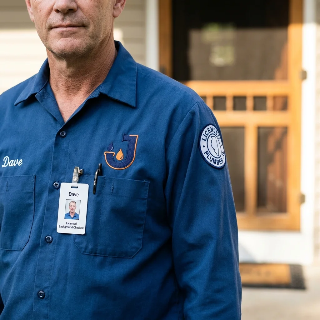 Licensed plumber showing ID badge in Saint Jo, TX
