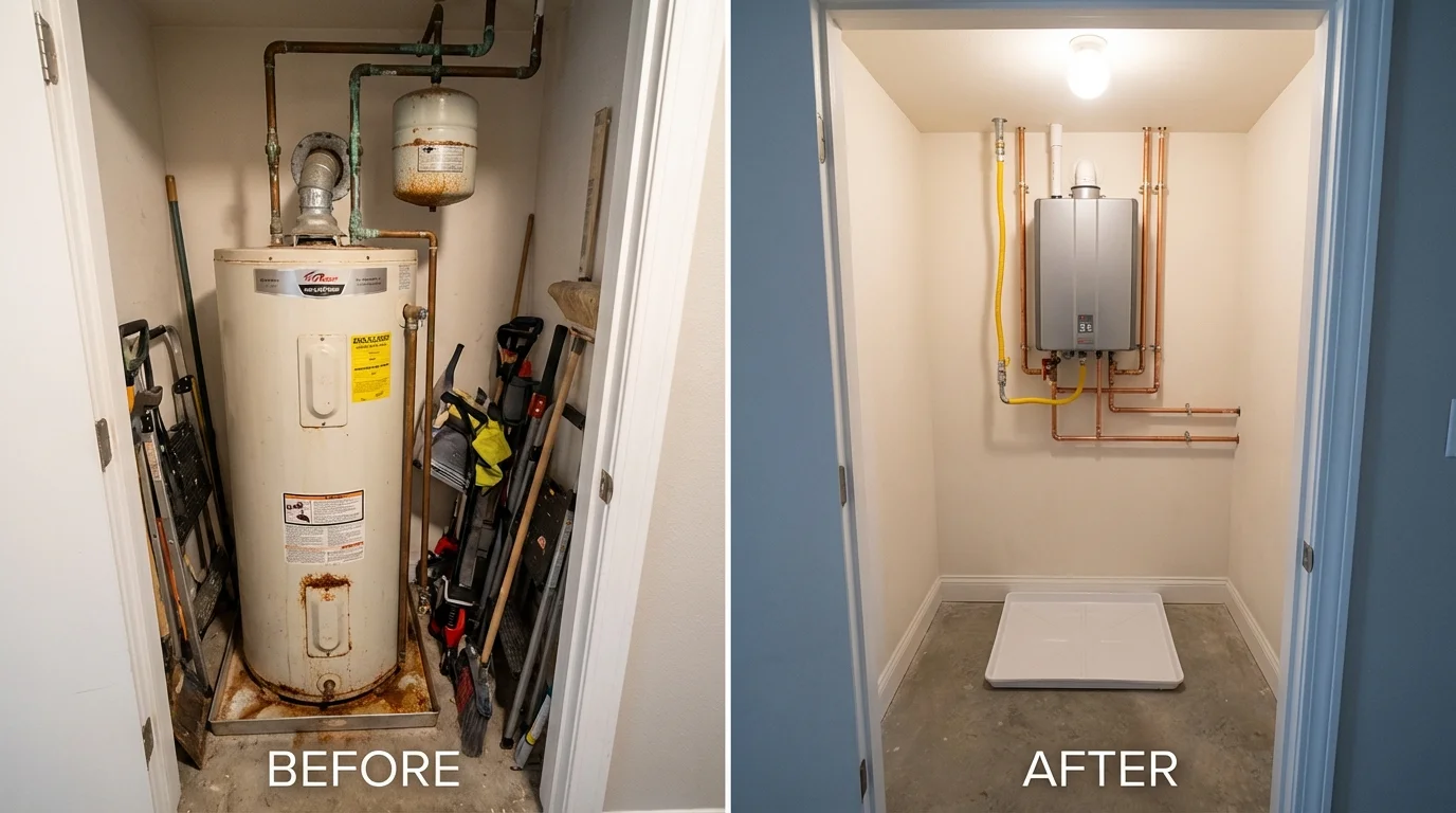 Tank water heater versus wall-mounted tankless unit comparison for Saint Jo, TX homeowners
