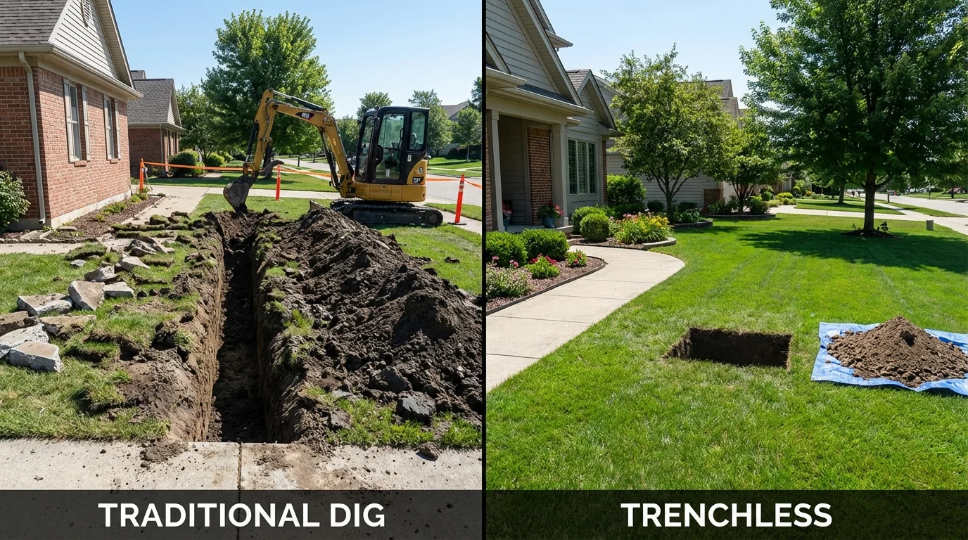 Trenchless sewer repair with minimal yard damage versus traditional excavation in Saint Jo, TX
